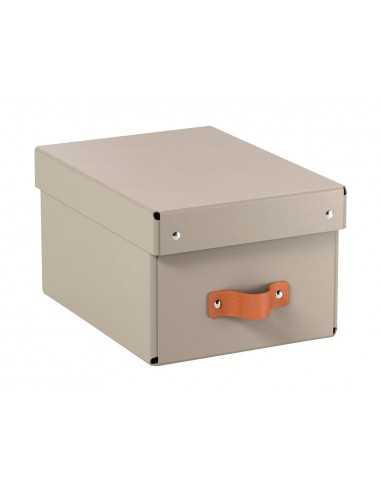 Caja de almacenaje leitz carton pequeña con asa de piel color beige pack de 2 unidades