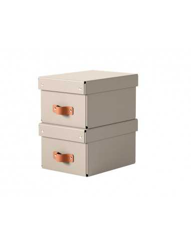 Caja de almacenaje leitz carton pequeña con asa de piel color beige pack de 2 unidades