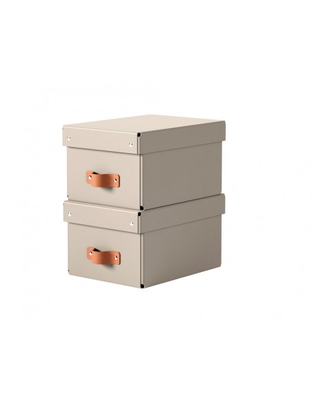 Caja de almacenaje leitz carton pequeña con asa de piel color beige pack de 2 unidades