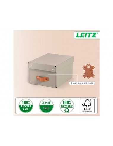 Caja de almacenaje leitz carton pequeña con asa de piel color beige pack de 2 unidades
