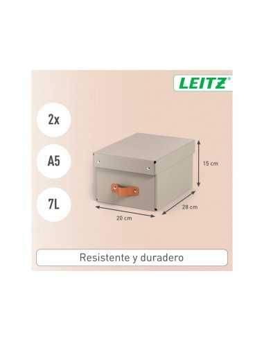 Caja de almacenaje leitz carton pequeña con asa de piel color beige pack de 2 unidades