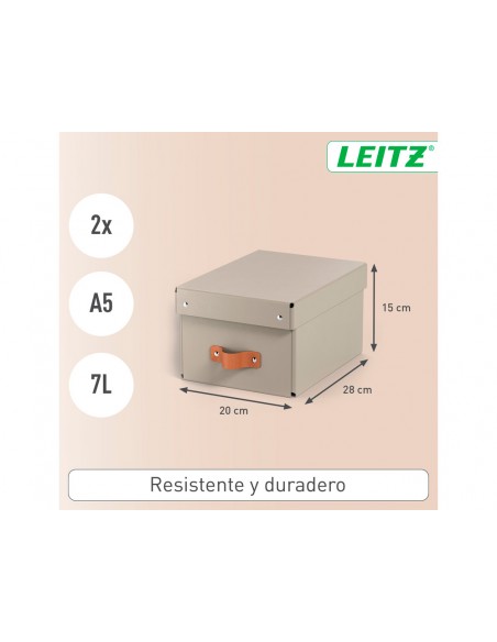 Caja de almacenaje leitz carton pequeña con asa de piel color beige pack de 2 unidades