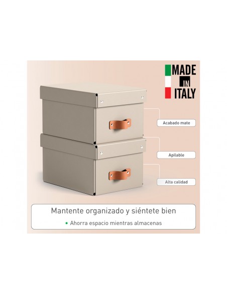 Caja de almacenaje leitz carton pequeña con asa de piel color beige pack de 2 unidades