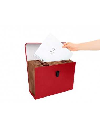 Maletin liderpapel con fuelle y asa carton forrado 19 departamentos 255x390x120 mm color rojo