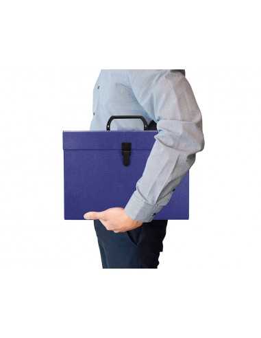 Maletin liderpapel con fuelle y asa carton forrado 19 departamentos 255x390x120 mm color azul