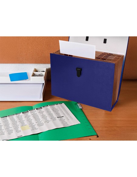 Maletin liderpapel con fuelle y asa carton forrado 19 departamentos 255x390x120 mm color azul Maletin liderpapel con fuelle y asa carton forrado 19 departamentos 255x390x120 mm color azul