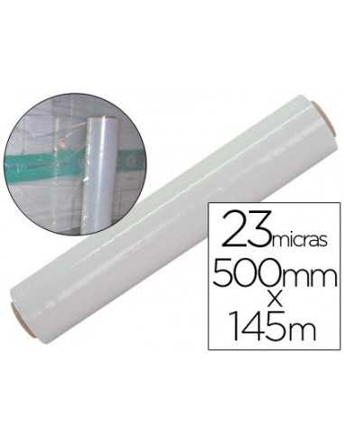 Film extensible q-connect manual ancho 500 mm largo 145 mt espesor 23 micras transparente
