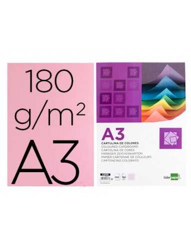 Cartulina liderpapel a3 180g/m2 rosa paquete de 100 hojas