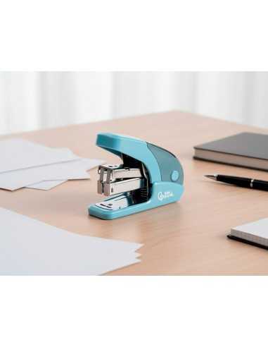 Grapadora liderpapel micro con regalo de caja de 1000 grapas 24/6 26/6 capacidad 20 hojas celeste