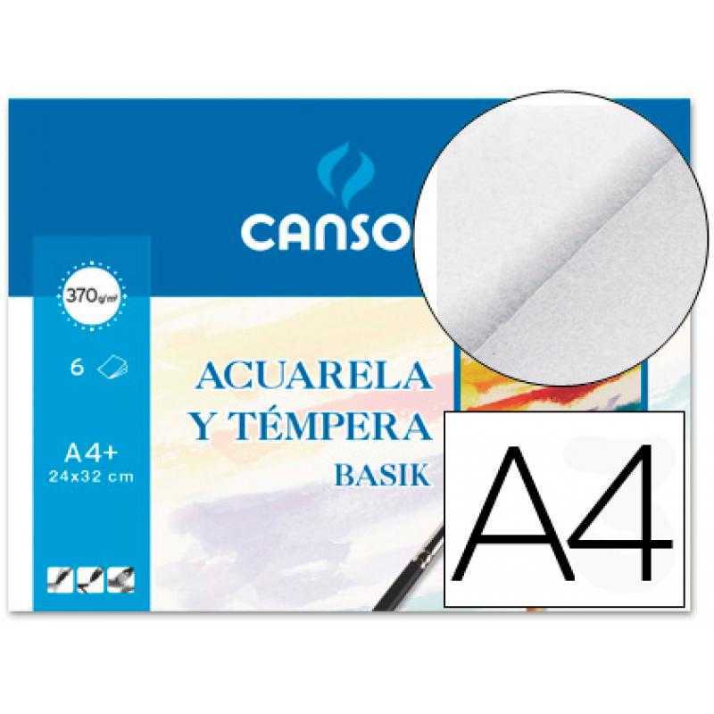 Papel acuarela basik canson din a4+ 370 gr pack de 6 hojas24 x 32 cm