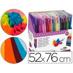 Papel seda liderpapel 52x76 cm expositor 60 bolsas de 5 hojas12 colores surtidos