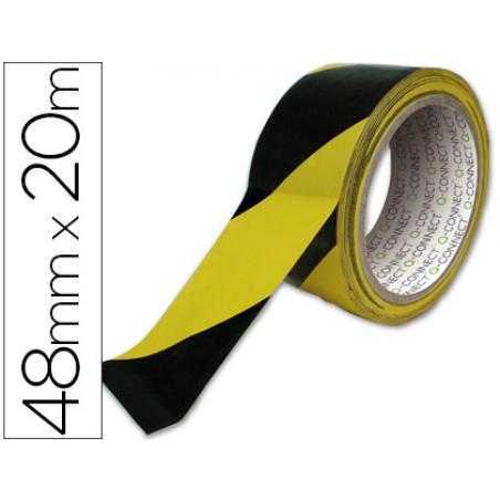 Cinta adhesiva q-connect de seguridad amarilla y negra 20 mt x 48 mm