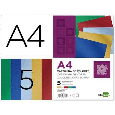 Cartulina liderpapel a4 235 g/m2 metalizada 5 colores surtidos paquete de 50