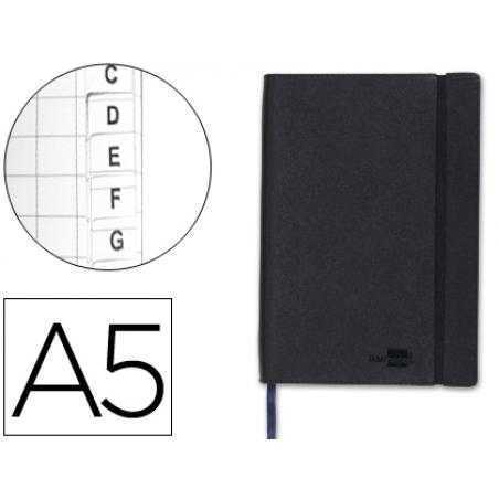 Libreta indice liderpapel similpiel a5 120 hojas 70g/m2 color negro