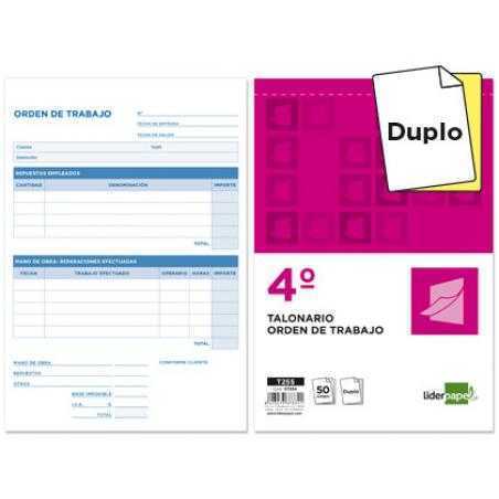 Talonario liderpapel orden de trabajo cuarto original y copia t255