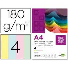 Cartulina liderpapel a4 180g/m2 4 colores surtidos paquete de 100
