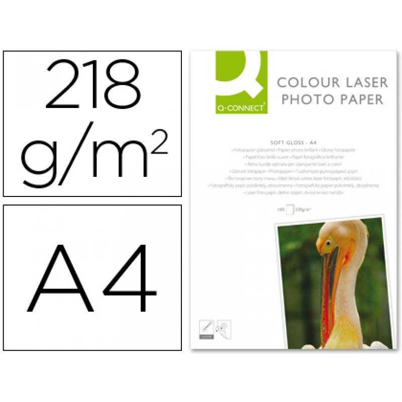 Papel q-connect foto glossy din a4 para fotocopiadoras e impresoras láser -paquete de 100 hojas 220 gr