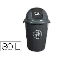 Papelera contenedor q-connect plastico con tapadera 80l color gris 450x760 mm