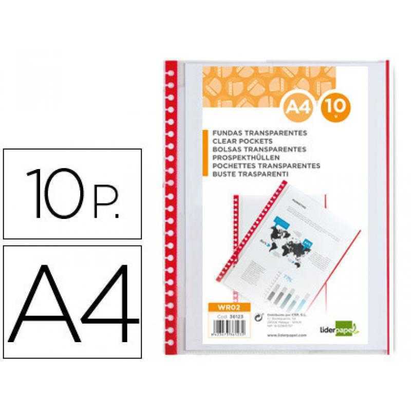 Recambio funda liderpapel intercambiables din a4 bordes surtidos bolsa de 10 unidades