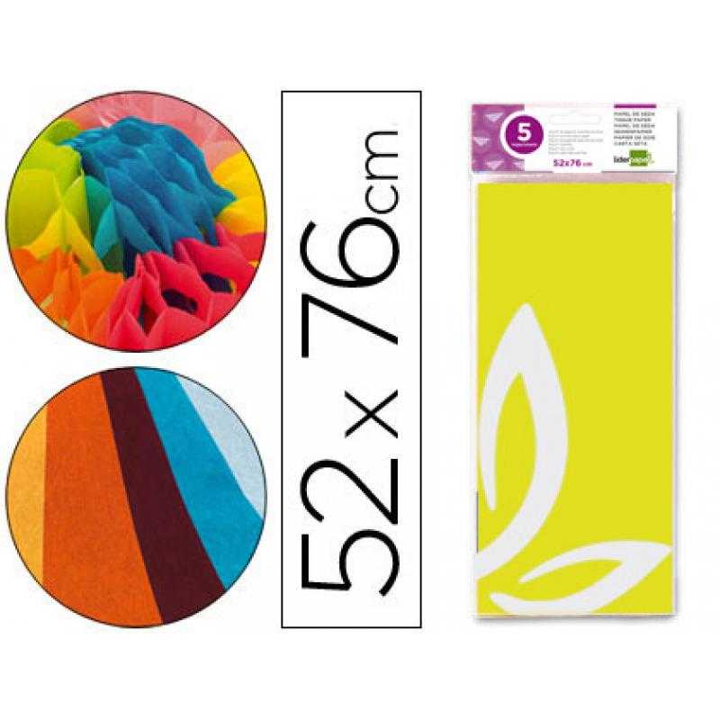 Papel seda liderpapel 52x76cm 18g/m2 bolsa de 5 hojas amarillo