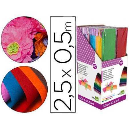 Papel crespón liderpapel 0.50 x 2.50 mt encelofánado -expositor de 80 unidades colores surtidos