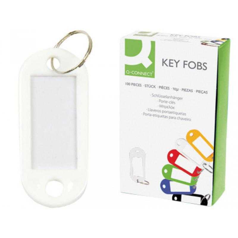 Llavero portaetiquetas q-connect color blanco expositor de 100 unidades