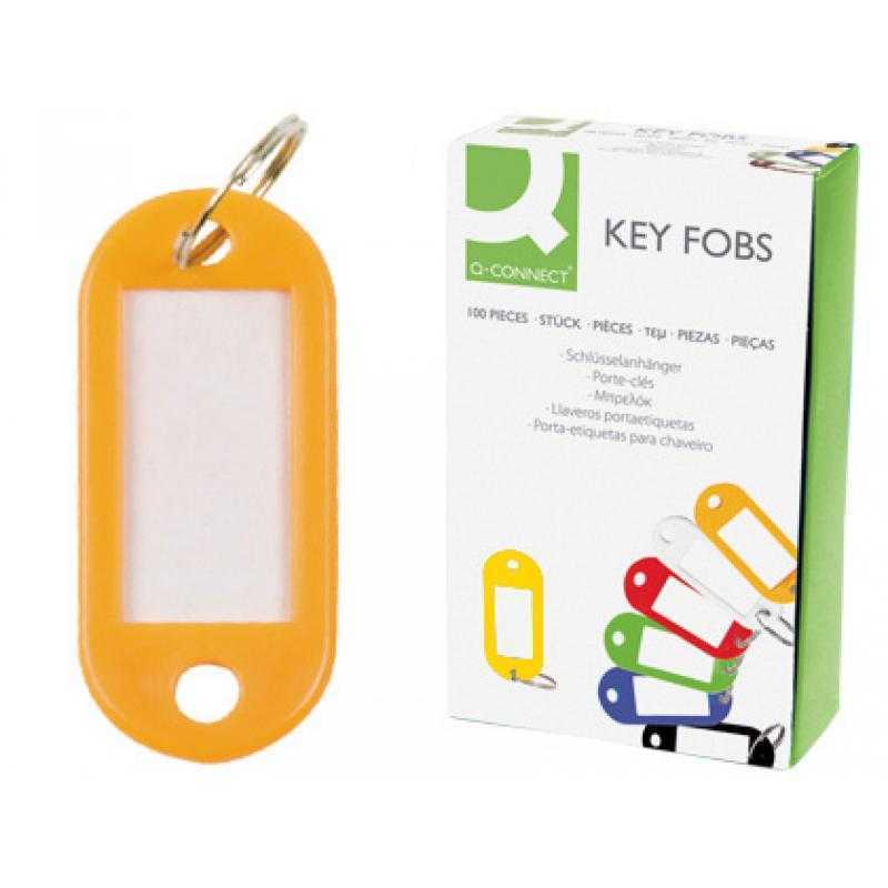 Llavero portaetiquetas q-connect color amarillo expositor de 100 unidades
