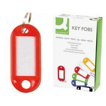 Llavero portaetiquetas q-connect color rojo expositor de 100 unidades