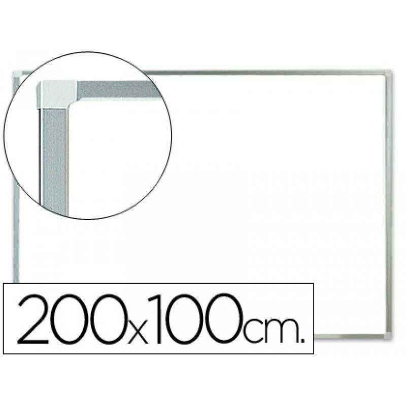 Pizarra blanca q-connect lacada magnética marco de aluminio 200x100 cm