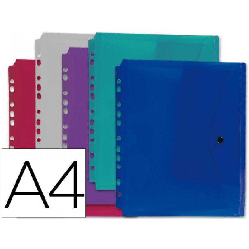 Carpeta liderpapel dossier broche 36669 polipropileno din a4 pack de 5 col.surtidos transparente multitaladro