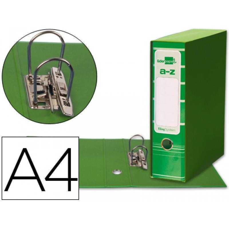 Archivador de palanca liderpapel a4 filing system forrado sin rado lomo 80mm verde con caja y compresor metalico
