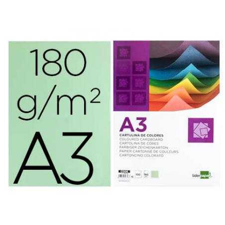 Cartulina liderpapel a3 180g/m2 verde paquete de 100