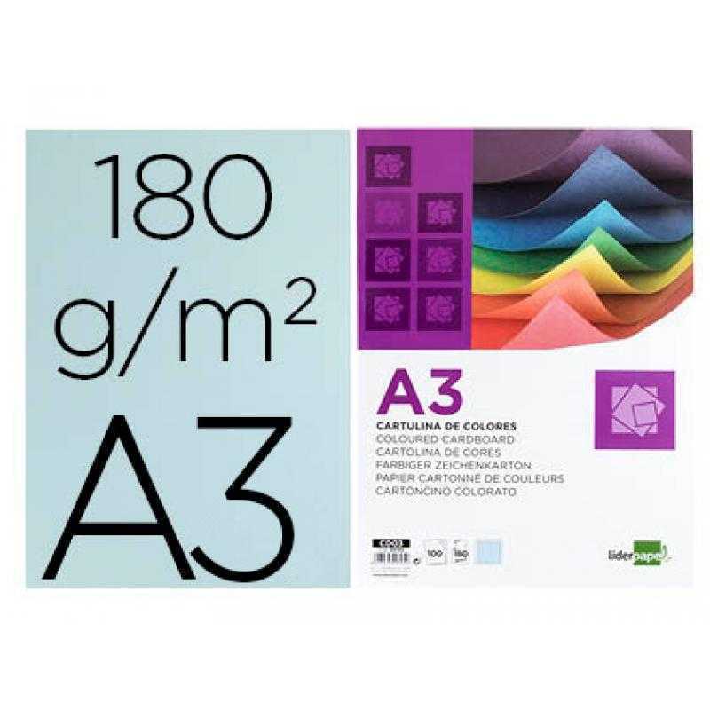 Cartulina liderpapel a3 180g/m2 celeste paquete de 100