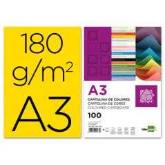 Cartulina liderpapel a3 180g/m2 amarillo paquete de 100