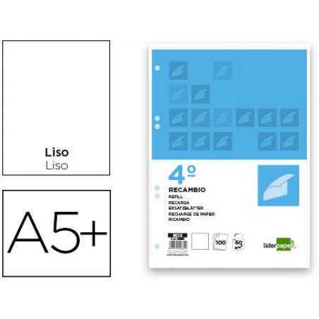Recambio liderpapel cuarto 100 hojas 60g/m2 liso sin margen 6 taladros