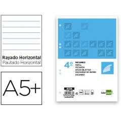 Recambio liderpapel cuarto 100 hojas 60g/m2 horizontal con margen 6 taladros