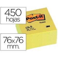 Bloc de notas adhesivas quita y pon post-it 76x76x45 mm cubo color amarillo 450 hojas