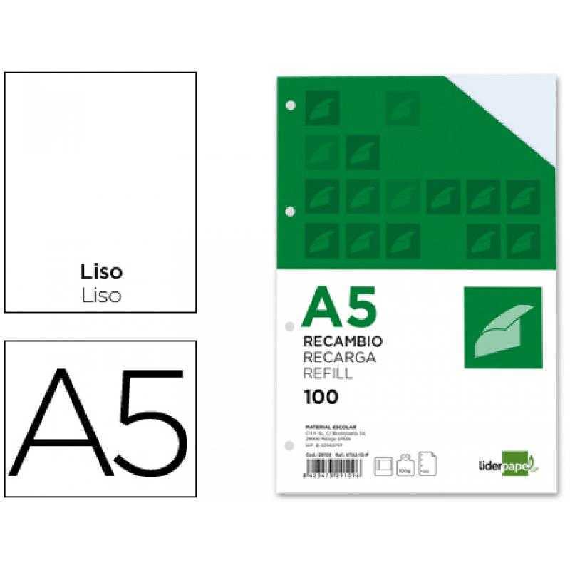 Recambio liderpapel din-a5 100 h liso 6 taladros con margen papel 100 gramos
