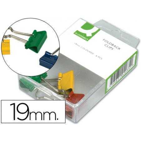 Pinza metálica q-connect -reversible 19 mm -caja de 6 unidades colores surtidos