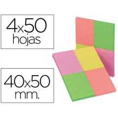 Bloc de notas adhesivas quita y pon q-connect 38x51 mm con 50 hojas fluorescentes pack de 4 unidades