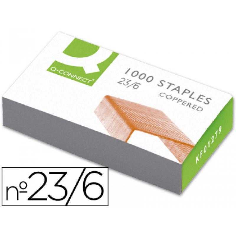 Grapas q-connect nº 23/6 cobreadas caja de 1000 unidades