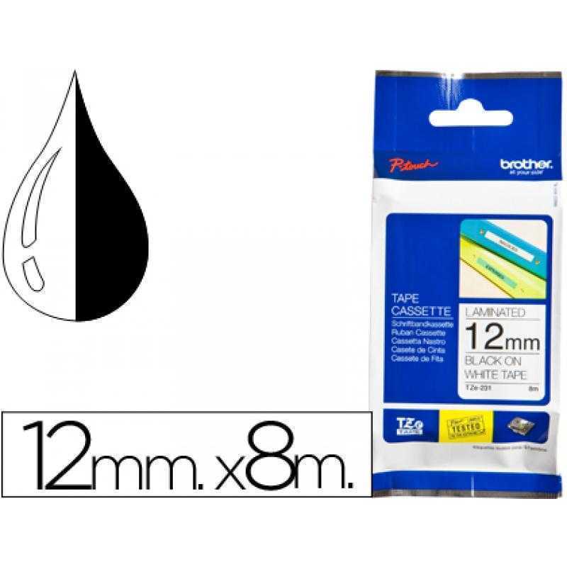 Cinta brother tze-231 blanco-negro 12mm longitud 8 mt