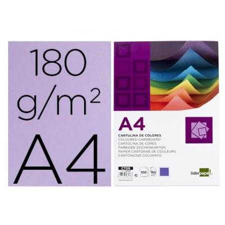 Cartulina liderpapel a4 180g/m2 lila paquete de 100