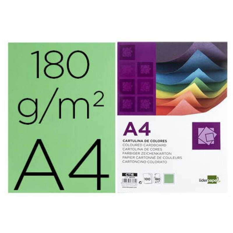 Cartulina liderpapel a4 180g/m2 verde billar paquete de 100