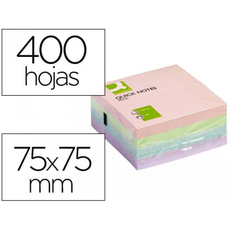 Bloc de notas adhesivas quita y pon q-connect 76x76 mm pastel con 400 hojas
