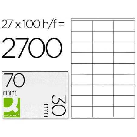 Etiqueta adhesiva q-connect kf10642 tamaño 70x30 mm fotocopiadora láser ink-jet caja con 100 hojas din a4