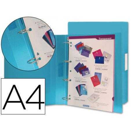 Carpeta liderpapel 4 anillas 25 mm mixtas 43432 polipropileno din a4 azul translucido