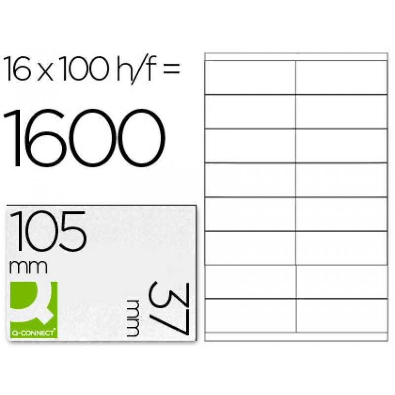 Etiqueta adhesiva q-connect kf10654 tamaño 105x37 mm fotocopiadora láser ink-jet caja con 100 hojas din a4