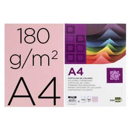 Cartulina liderpapel a4 180g/m2 rosa paquete de 100