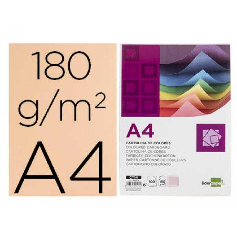 Cartulina liderpapel a4 180g/m2 salmón paquete de 100